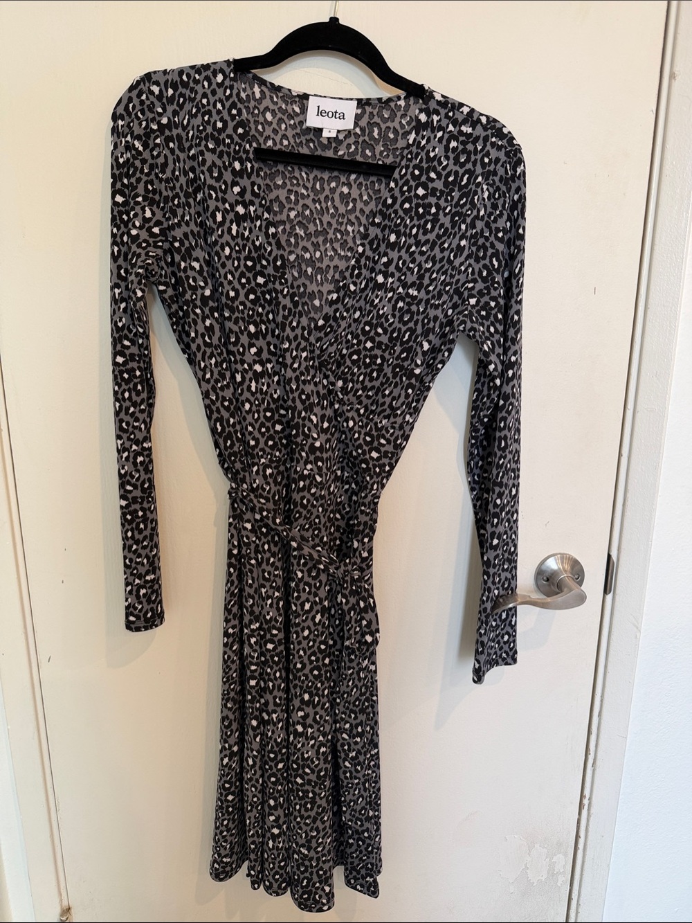 Leota Black & Gray Leopard-Print Wrap Dress